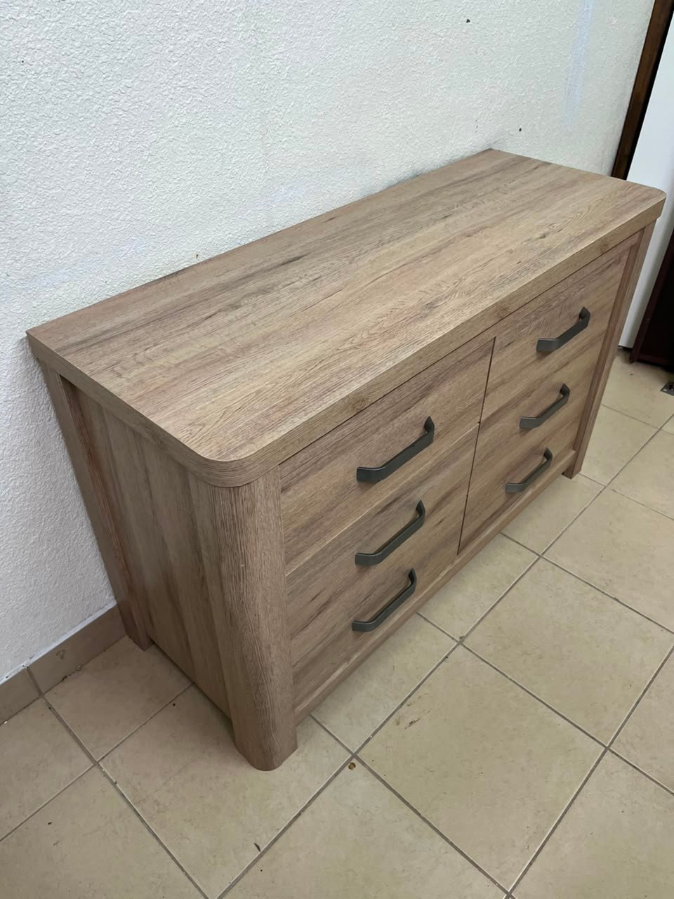Contemporary Light Oak 6-Drawer Dresser / Sideboard – Wide Wooden Chest with Thick Framing & Dark Grey Curved Handles - Image 5