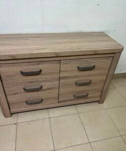 Contemporary Light Oak 6-Drawer Dresser / Sideboard – Wide Wooden Chest with Thick Framing & Dark Grey Curved Handles - Image 6