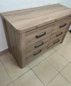 Contemporary Light Oak 6-Drawer Dresser / Sideboard – Wide Wooden Chest with Thick Framing & Dark Grey Curved Handles - Image 7