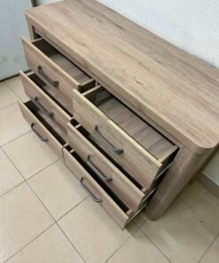 Contemporary Light Oak 6-Drawer Dresser / Sideboard – Wide Wooden Chest with Thick Framing & Dark Grey Curved Handles - Image 8