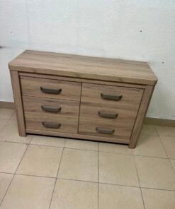 Contemporary Light Oak 6-Drawer Dresser / Sideboard – Wide Wooden Chest with Thick Framing & Dark Grey Curved Handles - Image 9
