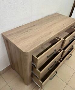 Contemporary Light Oak 6-Drawer Dresser / Sideboard – Wide Wooden Chest with Thick Framing & Dark Grey Curved Handles - Image 10