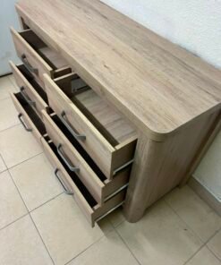 Contemporary Light Oak 6-Drawer Dresser / Sideboard – Wide Wooden Chest with Thick Framing & Dark Grey Curved Handles - Image 11