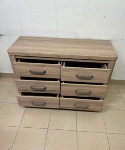 Contemporary Light Oak 6-Drawer Dresser / Sideboard – Wide Wooden Chest with Thick Framing & Dark Grey Curved Handles - Image 12