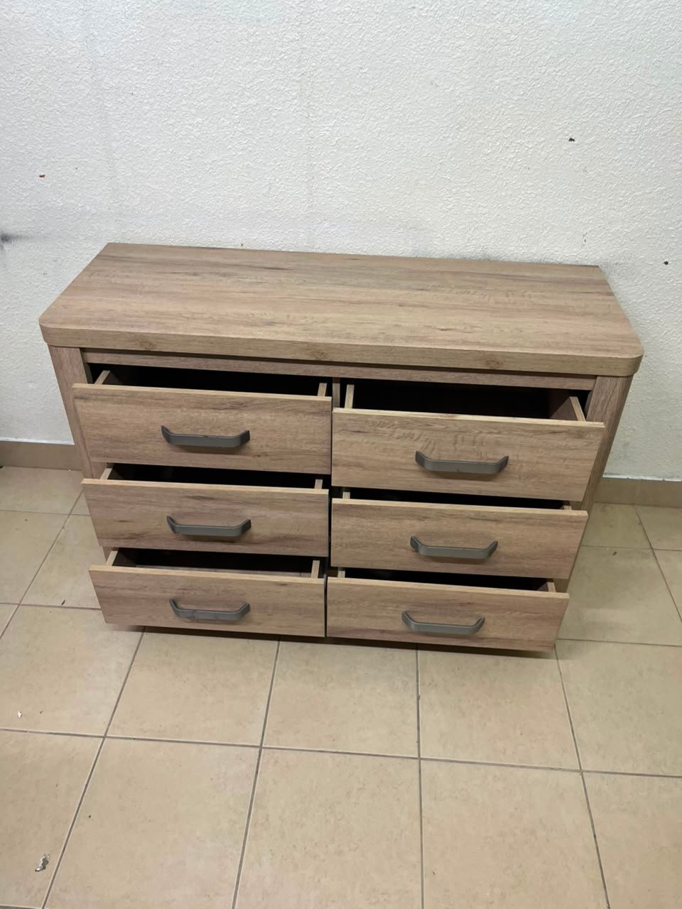 Contemporary Light Oak 6-Drawer Dresser / Sideboard – Wide Wooden Chest with Thick Framing & Dark Grey Curved Handles - Image 12