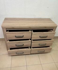 Contemporary Light Oak 6-Drawer Dresser / Sideboard – Wide Wooden Chest with Thick Framing & Dark Grey Curved Handles - Image 13