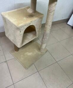 Compact Beige Plush Cat Tree Tower – Multi-Level Activity Center with Condo House, Top Perch, Scratching Post, Hanging Toy & Base - Image 3