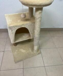 Compact Beige Plush Cat Tree Tower – Multi-Level Activity Center with Condo House, Top Perch, Scratching Post, Hanging Toy & Base - Image 4