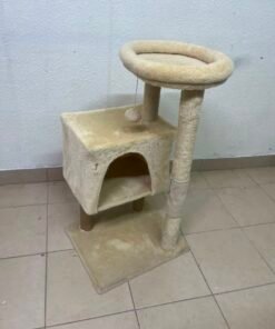 Compact Beige Plush Cat Tree Tower – Multi-Level Activity Center with Condo House, Top Perch, Scratching Post, Hanging Toy & Base - Image 5