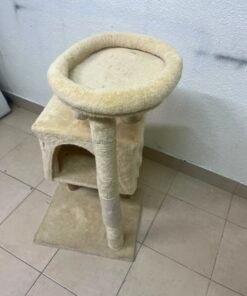 Compact Beige Plush Cat Tree Tower – Multi-Level Activity Center with Condo House, Top Perch, Scratching Post, Hanging Toy & Base - Image 7