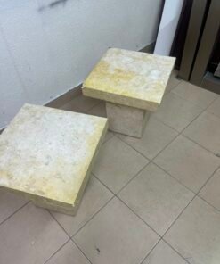 Set of 2 Solid Natural Stone Side Tables / Pedestals – Heavyweight Beige Marble/Travertine Style with Tapered Plinth Base - Image 2