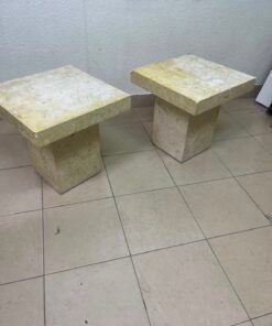 Set of 2 Solid Natural Stone Side Tables / Pedestals – Heavyweight Beige Marble/Travertine Style with Tapered Plinth Base - Image 7