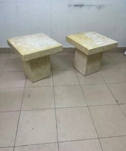 Set of 2 Solid Natural Stone Side Tables / Pedestals – Heavyweight Beige Marble/Travertine Style with Tapered Plinth Base - Image 8