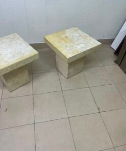 Set of 2 Solid Natural Stone Side Tables / Pedestals – Heavyweight Beige Marble/Travertine Style with Tapered Plinth Base - Image 9