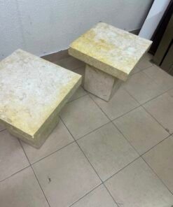 Set of 2 Solid Natural Stone Side Tables / Pedestals – Heavyweight Beige Marble/Travertine Style with Tapered Plinth Base - Image 10