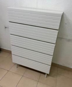 Modern White 5-Drawer Tall Dresser – Horizontal Slatted Front Design with Handleless Drawers & Cylindrical Legs - Image 11