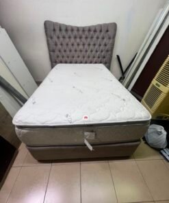 Grey Tufted Single Bed Frame with White Quilted Mattress – Complete Upholstered Bed Set with Dark Grey Base - Image 8