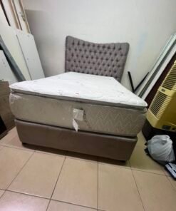 Grey Tufted Single Bed Frame with White Quilted Mattress – Complete Upholstered Bed Set with Dark Grey Base - Image 11
