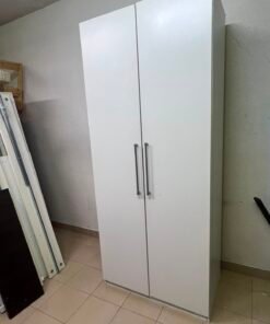 Modern White 2-Door Wardrobe / Armoire – Tall Bedroom Storage Closet with Sleek Flat Panels & Vertical Silver Handles - Image 2
