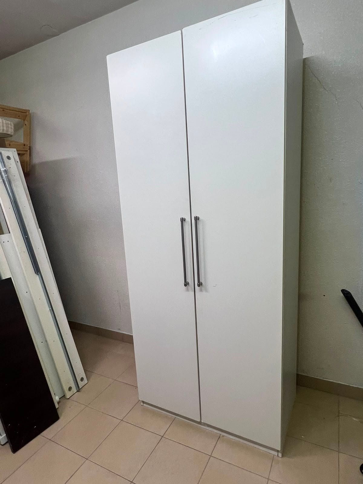 Modern White 2-Door Wardrobe / Armoire – Tall Bedroom Storage Closet with Sleek Flat Panels & Vertical Silver Handles - Image 2