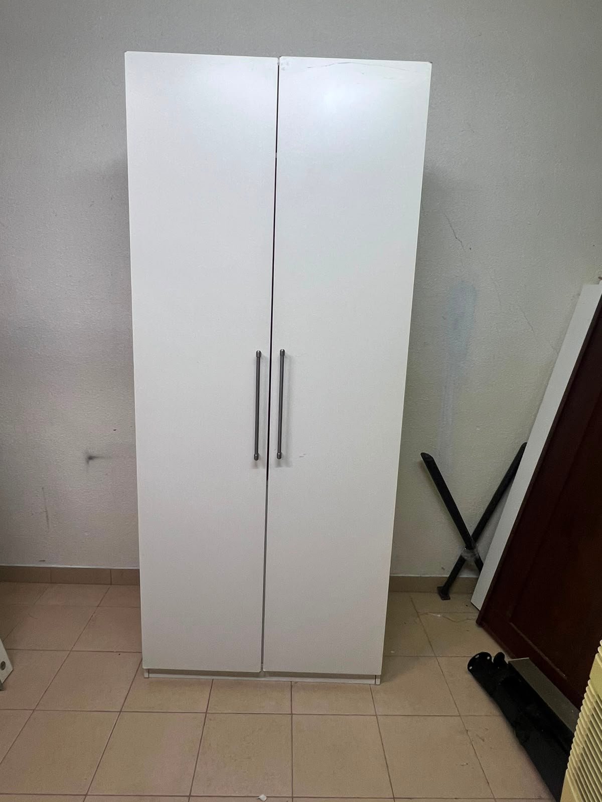 Modern White 2-Door Wardrobe / Armoire – Tall Bedroom Storage Closet with Sleek Flat Panels & Vertical Silver Handles - Image 3