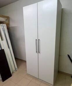Modern White 2-Door Wardrobe / Armoire – Tall Bedroom Storage Closet with Sleek Flat Panels & Vertical Silver Handles - Image 4