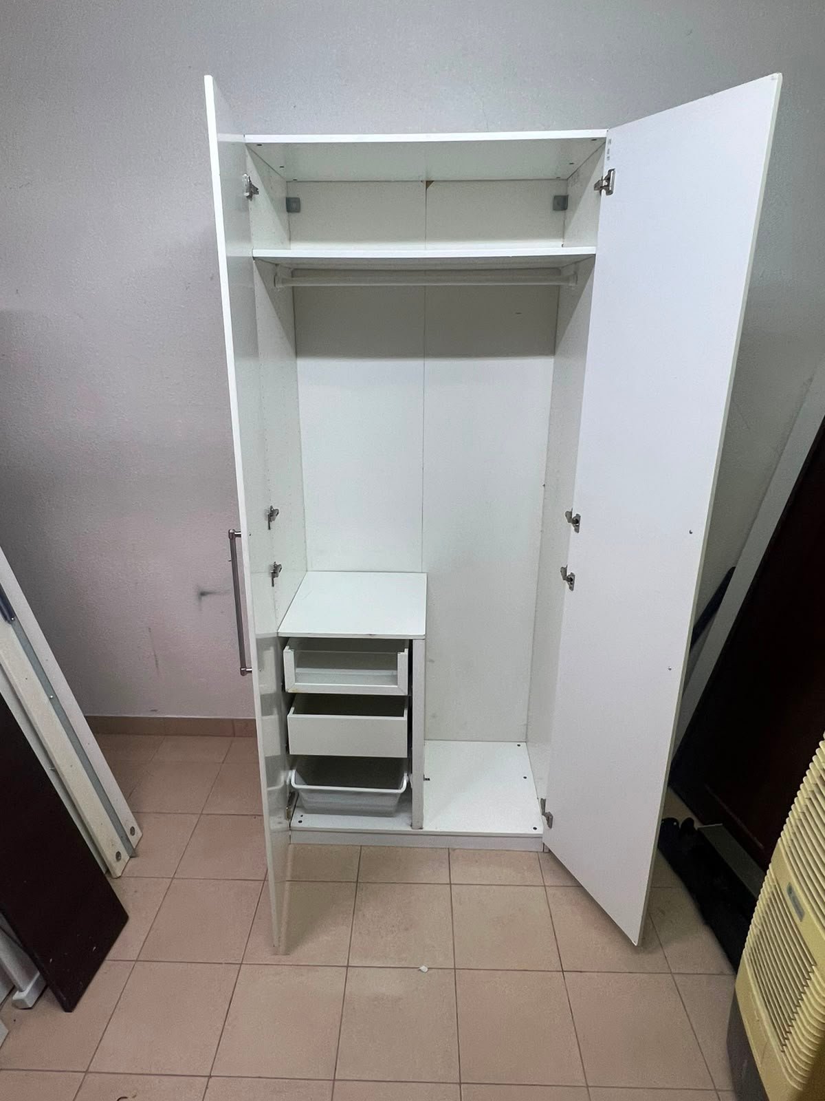 Modern White 2-Door Wardrobe / Armoire – Tall Bedroom Storage Closet with Sleek Flat Panels & Vertical Silver Handles - Image 7