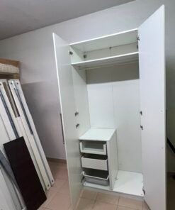 Modern White 2-Door Wardrobe / Armoire – Tall Bedroom Storage Closet with Sleek Flat Panels & Vertical Silver Handles - Image 8