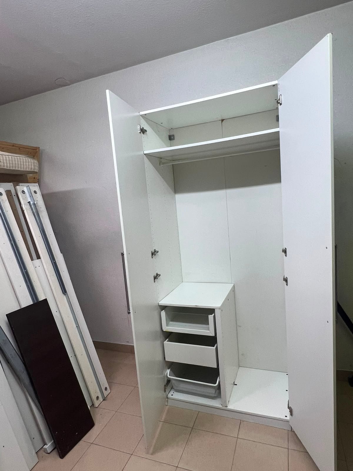 Modern White 2-Door Wardrobe / Armoire – Tall Bedroom Storage Closet with Sleek Flat Panels & Vertical Silver Handles - Image 8