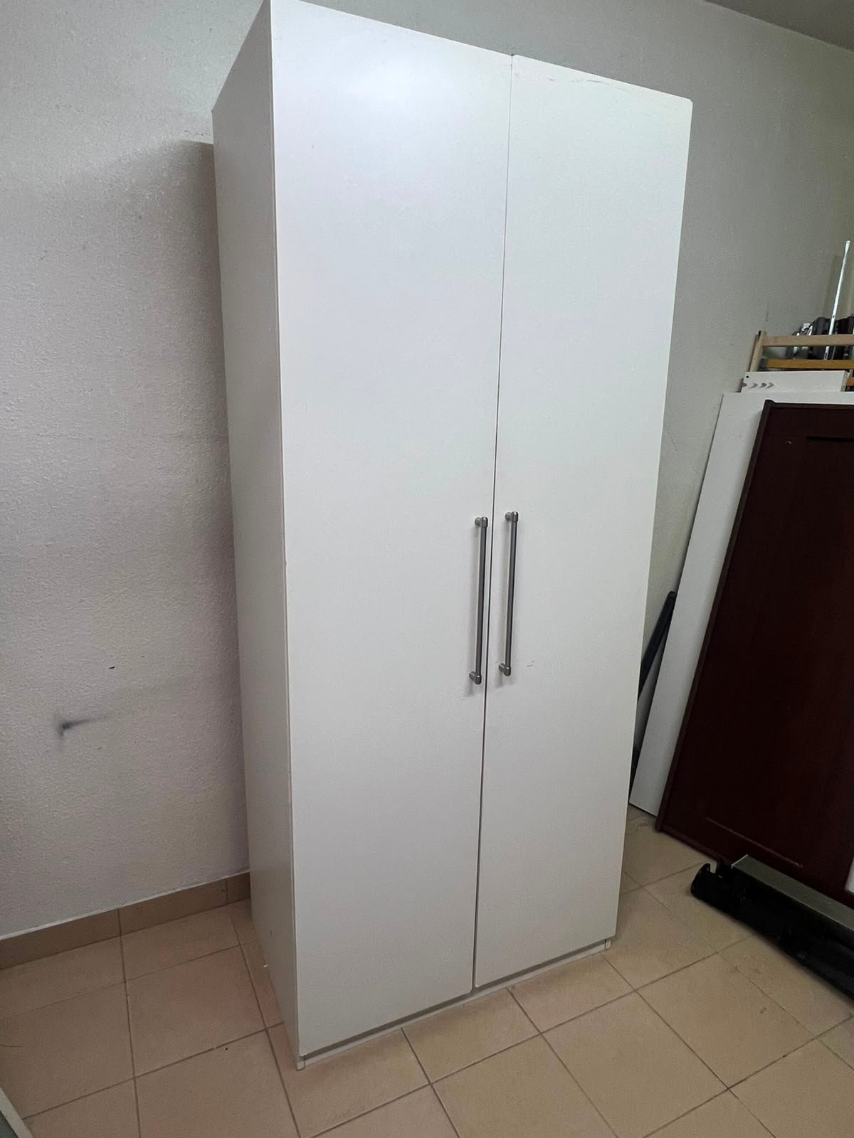 Modern White 2-Door Wardrobe / Armoire – Tall Bedroom Storage Closet with Sleek Flat Panels & Vertical Silver Handles - Image 9
