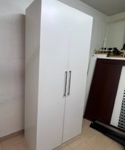 Modern White 2-Door Wardrobe / Armoire – Tall Bedroom Storage Closet with Sleek Flat Panels & Vertical Silver Handles - Image 10