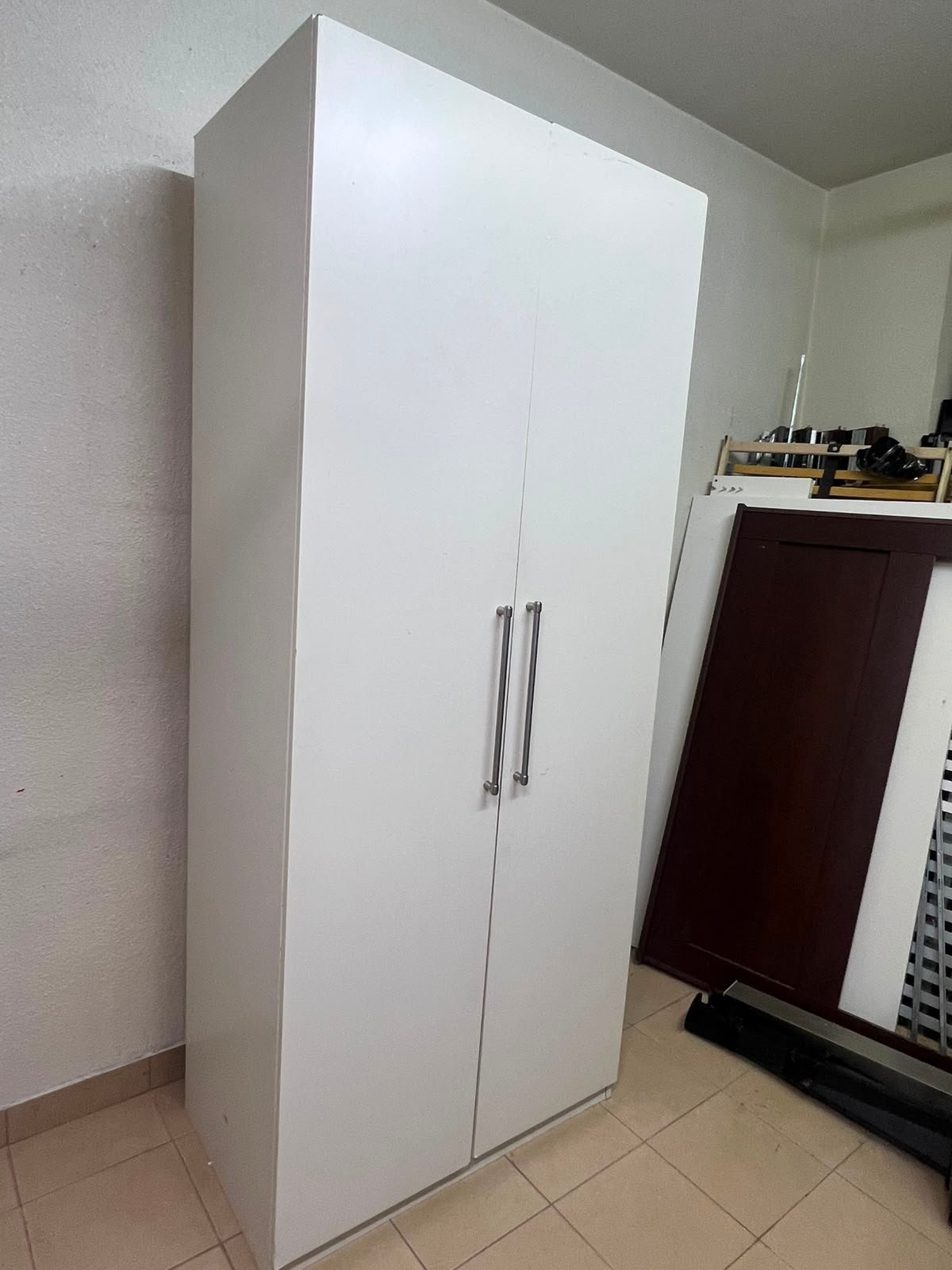 Modern White 2-Door Wardrobe / Armoire – Tall Bedroom Storage Closet with Sleek Flat Panels & Vertical Silver Handles - Image 10
