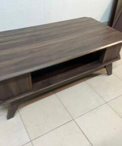 Mid-Century Modern Dark Wood Coffee Table – Rectangular Living Room Centerpiece with Angled Legs, Open Center Shelf & Side Storage Cubbies - Image 2