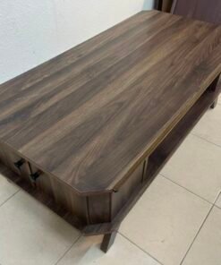 Mid-Century Modern Dark Wood Coffee Table – Rectangular Living Room Centerpiece with Angled Legs, Open Center Shelf & Side Storage Cubbies - Image 6
