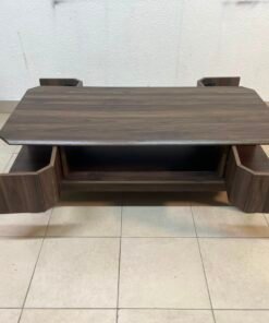 Mid-Century Modern Dark Wood Coffee Table – Rectangular Living Room Centerpiece with Angled Legs, Open Center Shelf & Side Storage Cubbies - Image 7