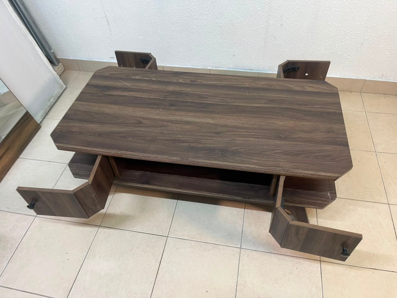 Mid-Century Modern Dark Wood Coffee Table – Rectangular Living Room Centerpiece with Angled Legs, Open Center Shelf & Side Storage Cubbies - Image 10