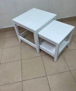 IKEA's Havista nesting table set (2-piece set in white), made of solid pine wood. - Image 9