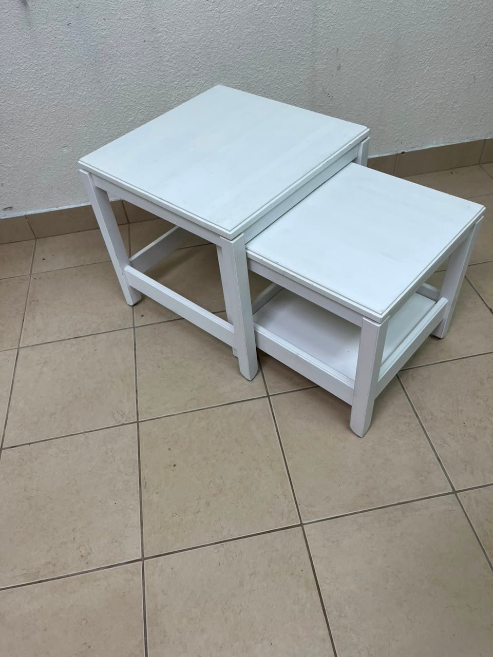 IKEA's Havista nesting table set (2-piece set in white), made of solid pine wood. - Image 9