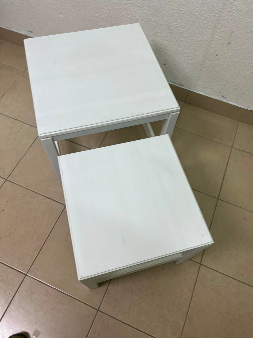 IKEA's Havista nesting table set (2-piece set in white), made of solid pine wood. - Image 5
