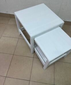 IKEA's Havista nesting table set (2-piece set in white), made of solid pine wood. - Image 8
