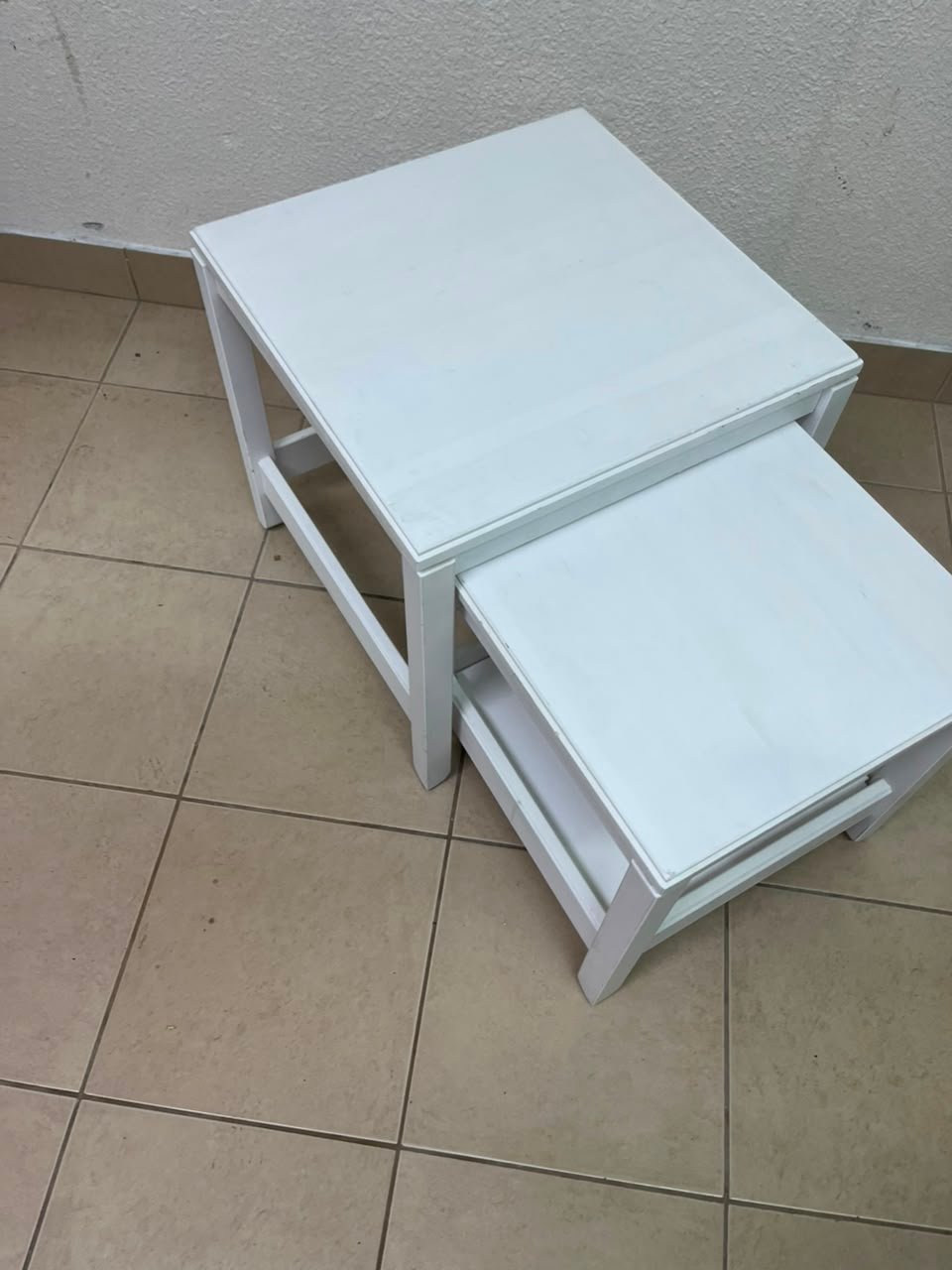 IKEA's Havista nesting table set (2-piece set in white), made of solid pine wood. - Image 8