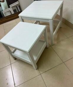 IKEA's Havista nesting table set (2-piece set in white), made of solid pine wood. - Image 4