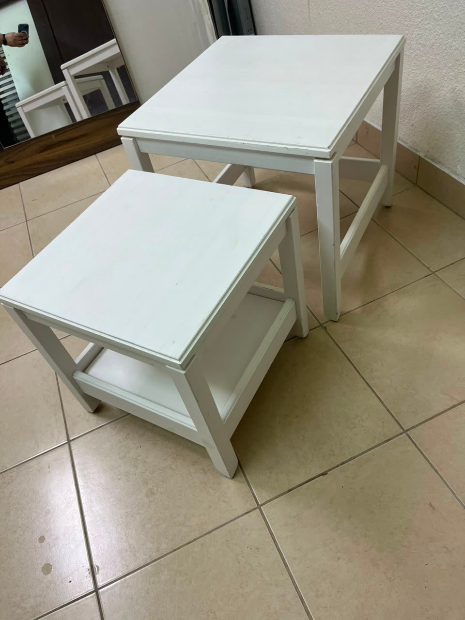 IKEA's Havista nesting table set (2-piece set in white), made of solid pine wood. - Image 4