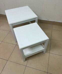 IKEA's Havista nesting table set (2-piece set in white), made of solid pine wood. - Image 6