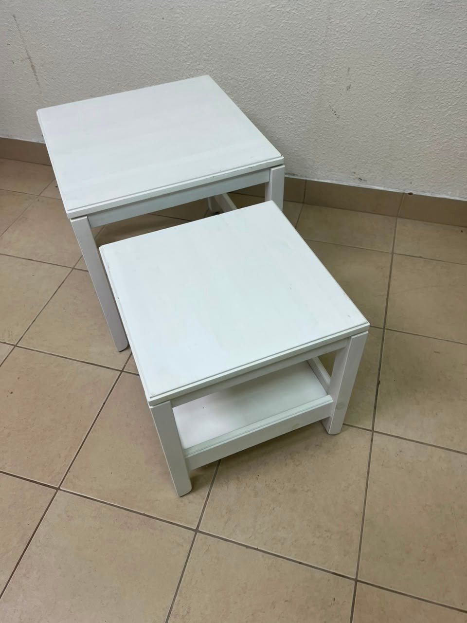 IKEA's Havista nesting table set (2-piece set in white), made of solid pine wood. - Image 6