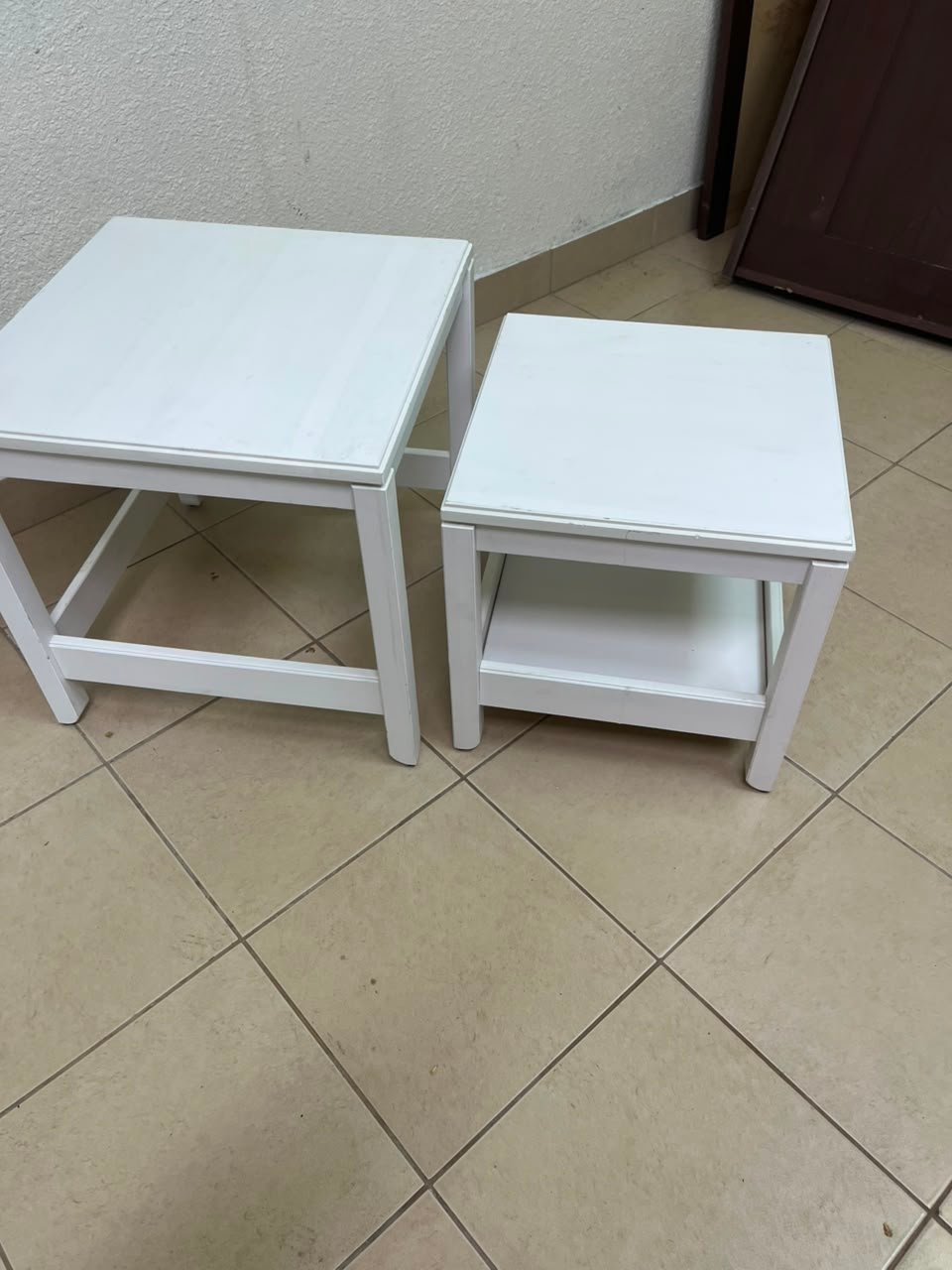 IKEA's Havista nesting table set (2-piece set in white), made of solid pine wood. - Image 2