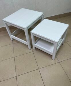 IKEA's Havista nesting table set (2-piece set in white), made of solid pine wood. - Image 3