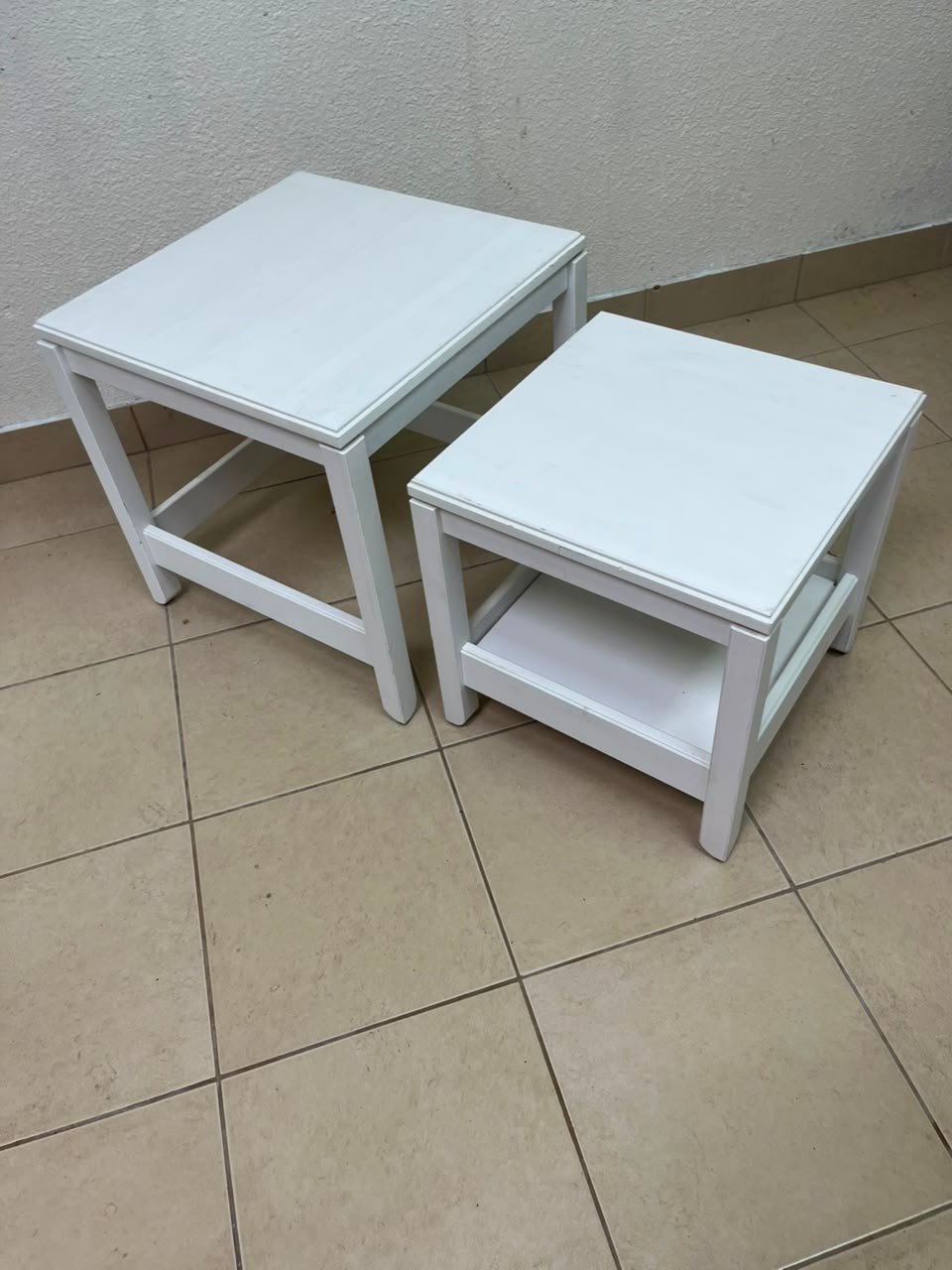 IKEA's Havista nesting table set (2-piece set in white), made of solid pine wood. - Image 3