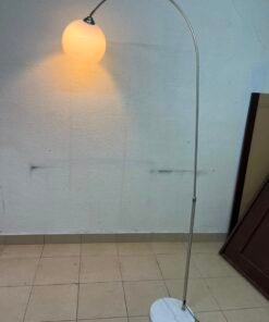 Heavy marble arched floor lamp, adjustable metal bracket, and lampshade