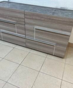 This is a Home Centre Warner 6-Drawer Dresser featuring a caramel walnut and beige finish with a marble-effect top. - Image 3